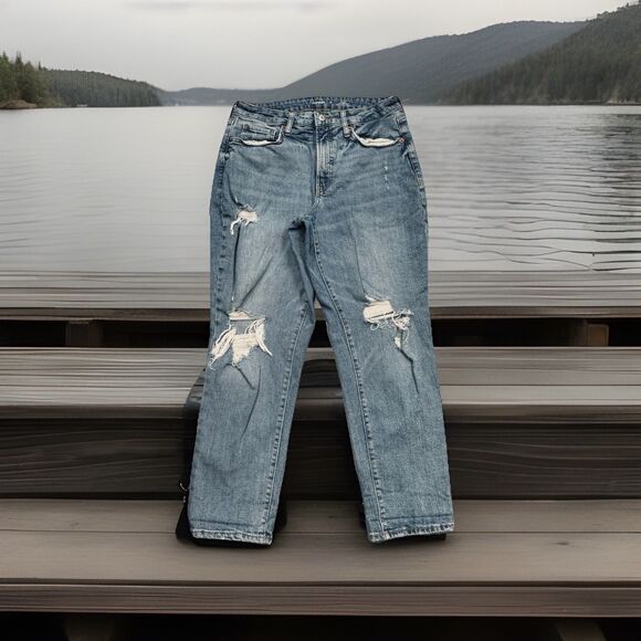 Old Navy High Rise Curvy OG Straight Jeans 12 (30x27) Blue Distressed Womens - Picture 1 of 11